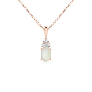 6x4mm AAAA Oval Moonstone Solitaire Pendant with Trio Diamond in Rose Gold