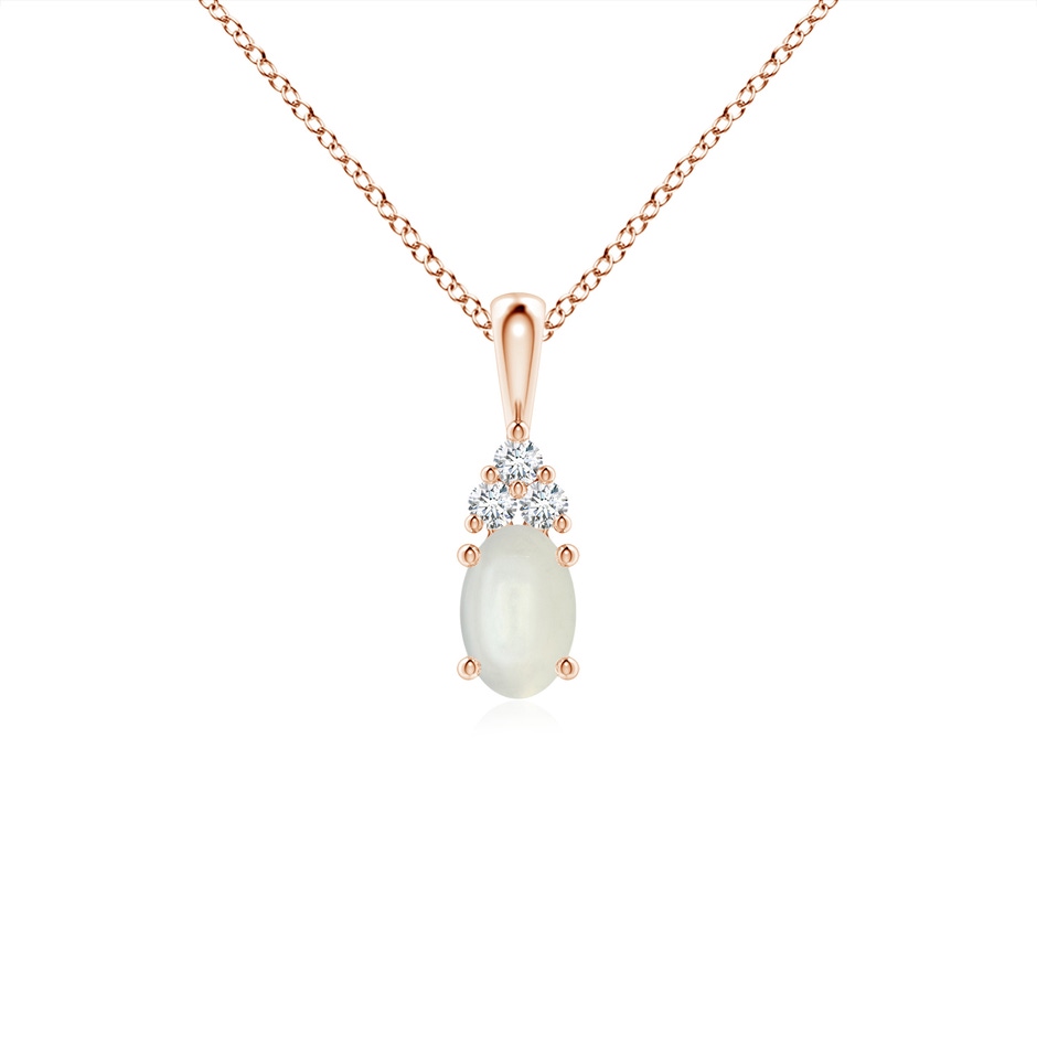 6x4mm AAAA Oval Moonstone Solitaire Pendant with Trio Diamond in Rose Gold 