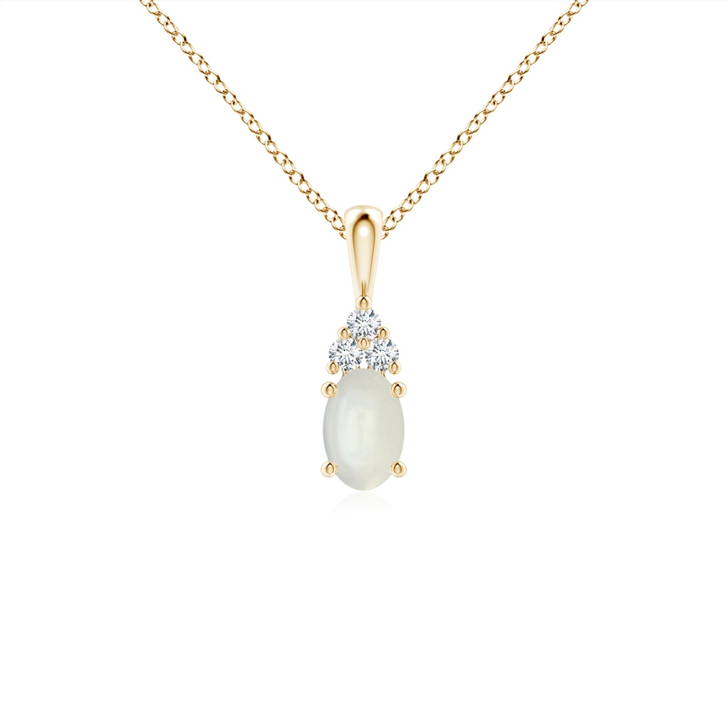 6x4mm AAAA Oval Moonstone Solitaire Pendant with Trio Diamond in Yellow Gold