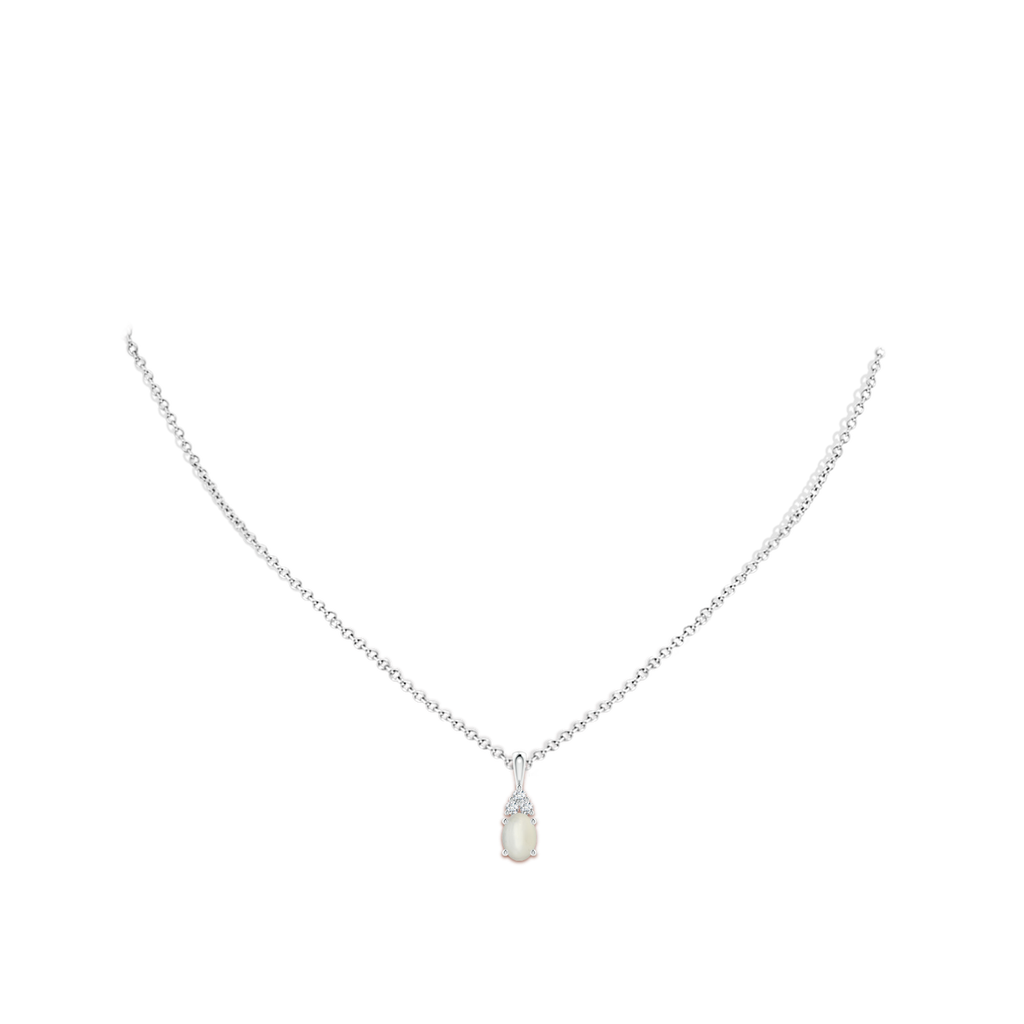 7x5mm AAA Oval Moonstone Solitaire Pendant with Trio Diamond in White Gold Body-Neck
