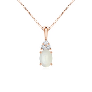 7x5mm AAAA Oval Moonstone Solitaire Pendant with Trio Diamond in Rose Gold
