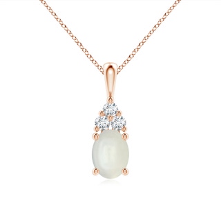 8x6mm AAAA Oval Moonstone Solitaire Pendant with Trio Diamond in Rose Gold