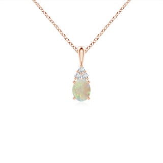 5x4mm AAA Oval Opal Solitaire Pendant with Trio Diamond in Rose Gold
