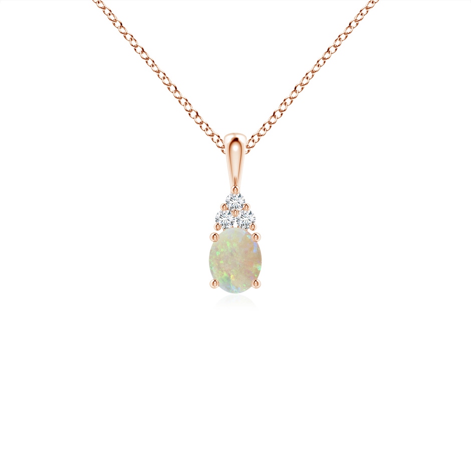 5x4mm AAA Oval Opal Solitaire Pendant with Trio Diamond in Rose Gold 