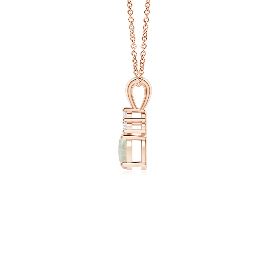 5x4mm AAA Oval Opal Solitaire Pendant with Trio Diamond in Rose Gold side-1