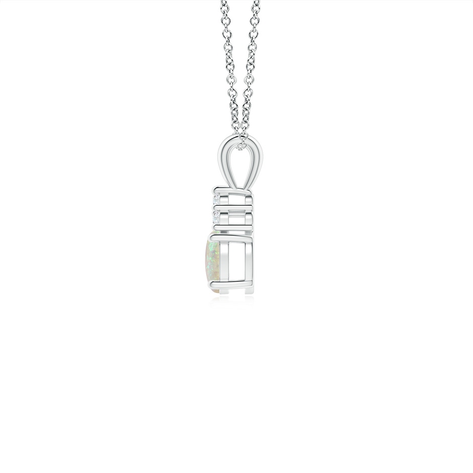5x4mm AAA Oval Opal Solitaire Pendant with Trio Diamond in White Gold side-1