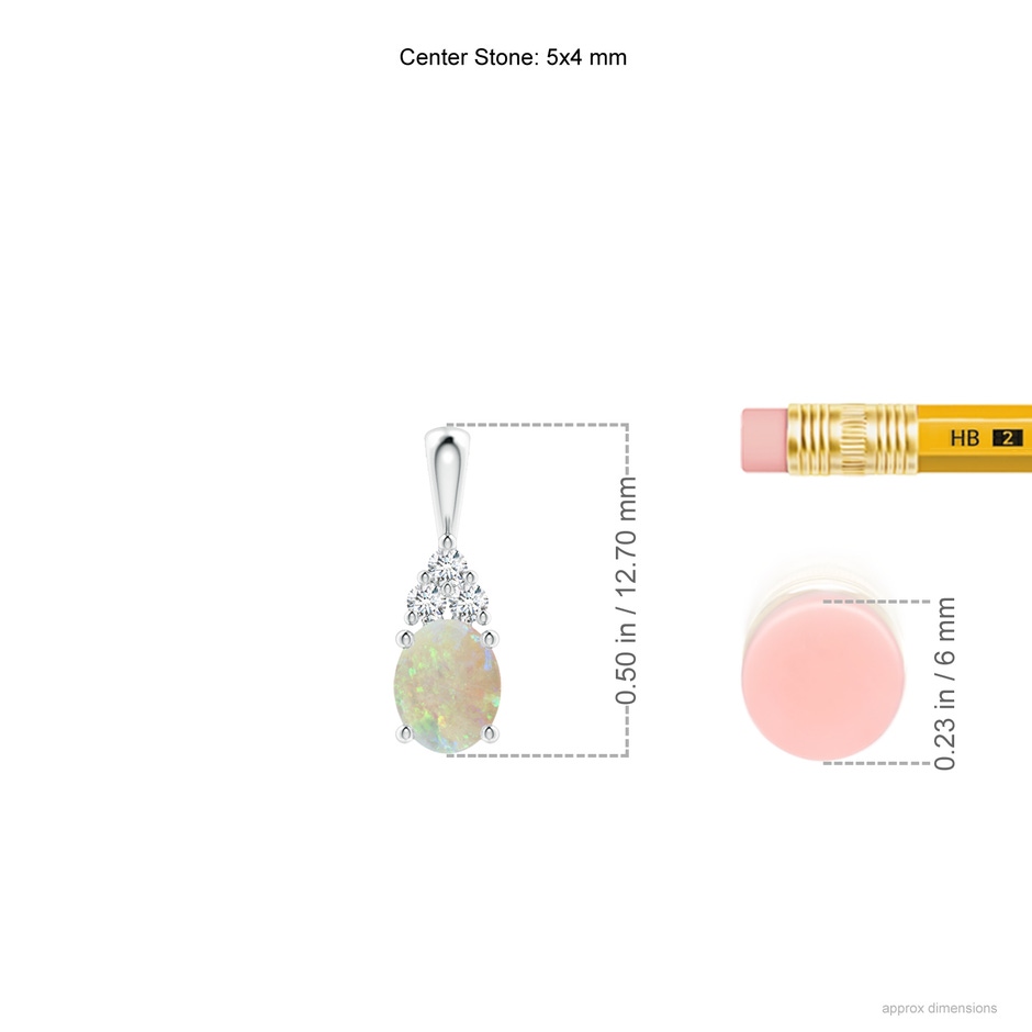 5x4mm AAA Oval Opal Solitaire Pendant with Trio Diamond in White Gold ruler