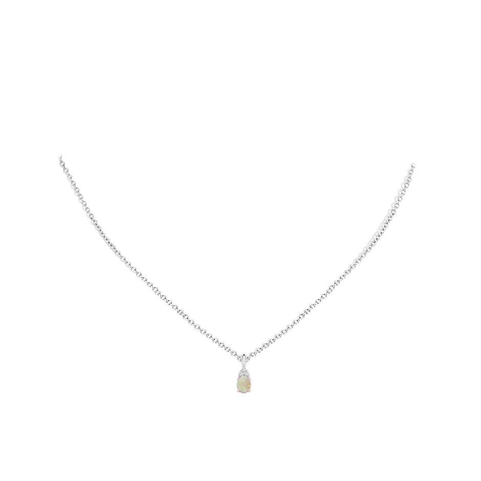 5x4mm AAA Oval Opal Solitaire Pendant with Trio Diamond in White Gold body-neck
