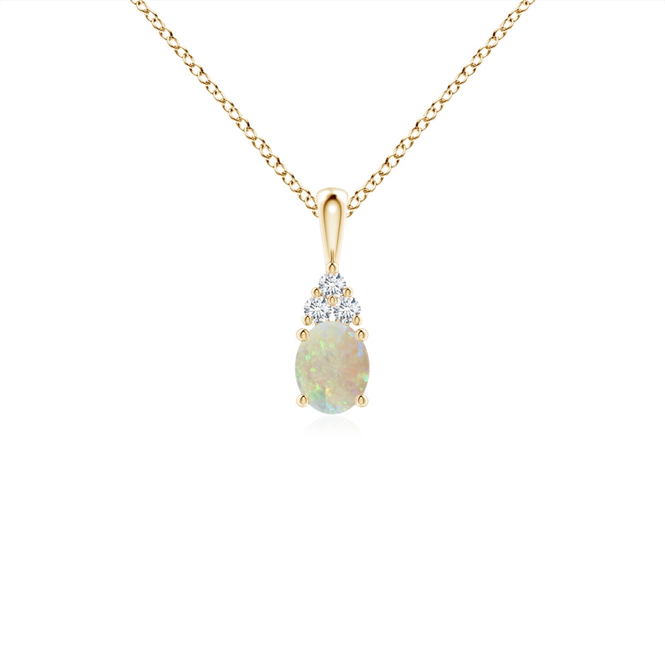 5x4mm AAA Oval Opal Solitaire Pendant with Trio Diamond in Yellow Gold 