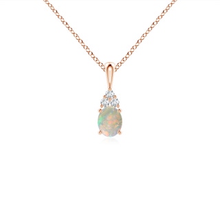 5x4mm AAAA Oval Opal Solitaire Pendant with Trio Diamond in 10K Rose Gold