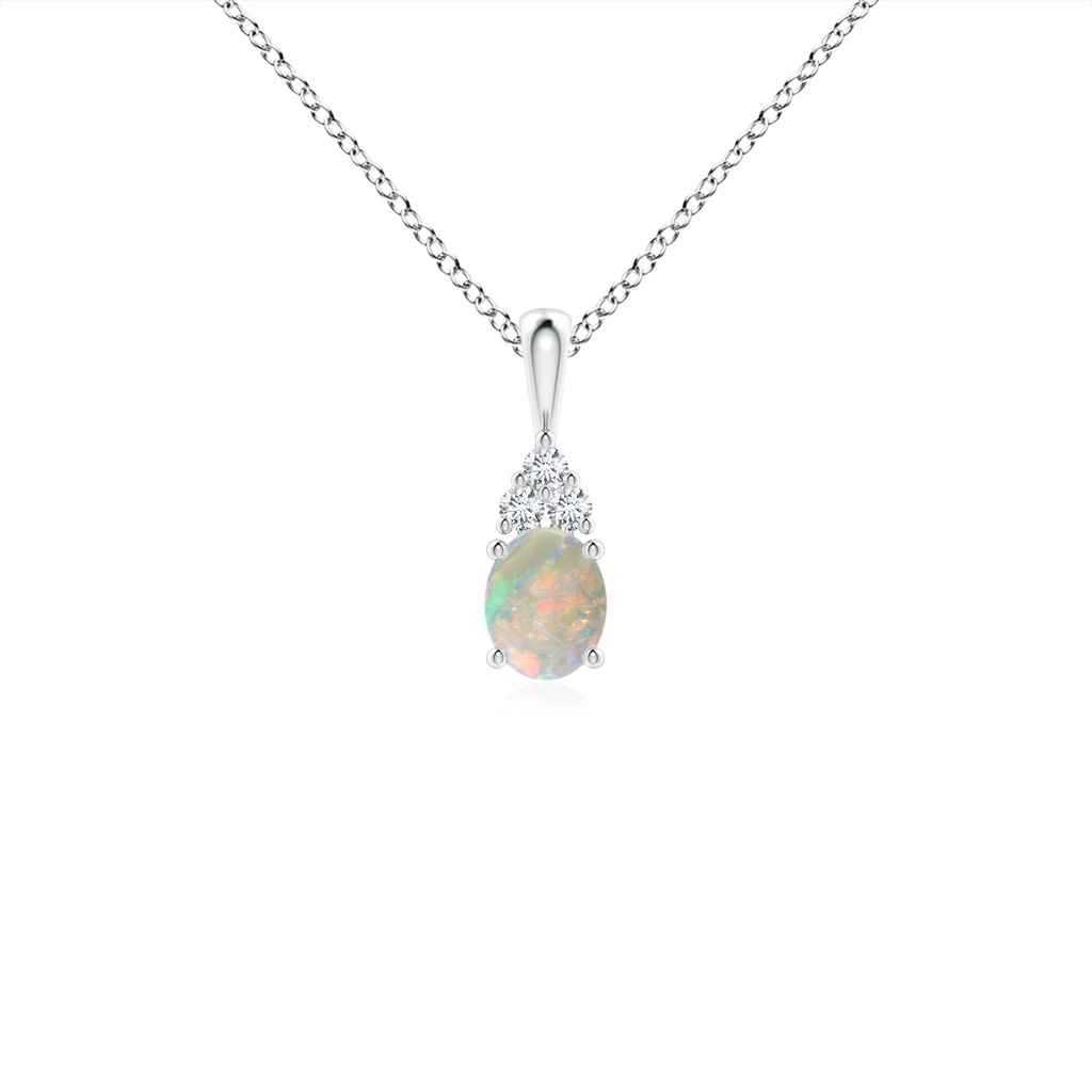 5x4mm AAAA Oval Opal Solitaire Pendant with Trio Diamond in P950 Platinum
