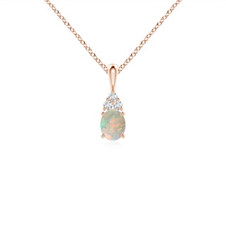 5x4mm AAAA Oval Opal Solitaire Pendant with Trio Diamond in Rose Gold