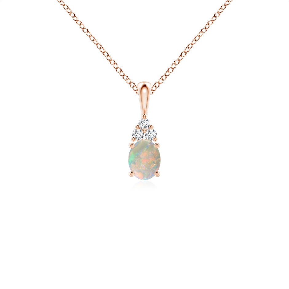 5x4mm AAAA Oval Opal Solitaire Pendant with Trio Diamond in Rose Gold 