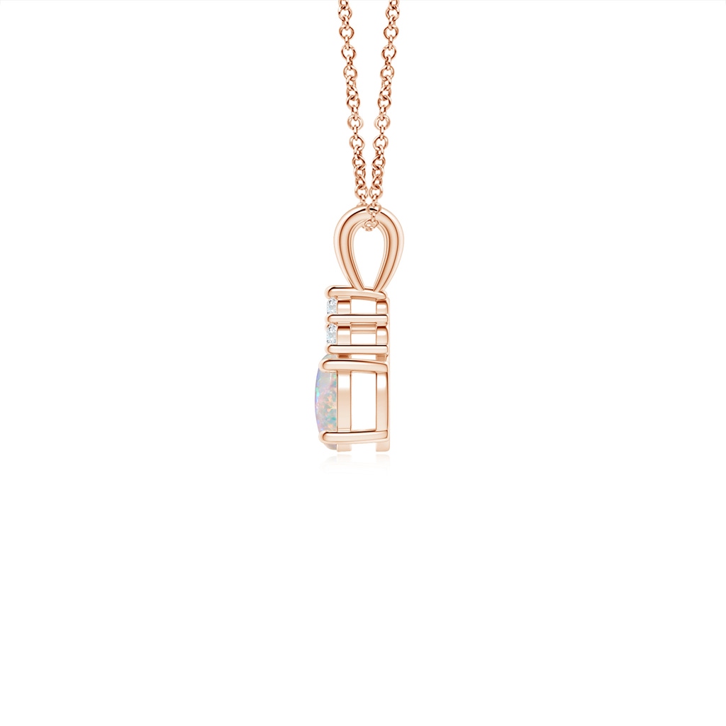 5x4mm AAAA Oval Opal Solitaire Pendant with Trio Diamond in Rose Gold - side_1