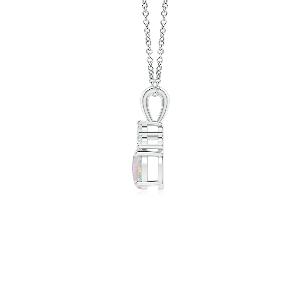 5x4mm AAAA Oval Opal Solitaire Pendant with Trio Diamond in S999 Silver - side_1