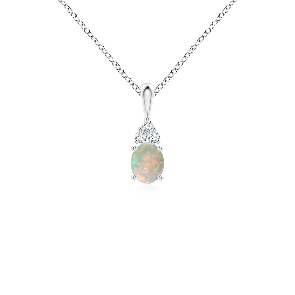 5x4mm AAAA Oval Opal Solitaire Pendant with Trio Diamond in White Gold 