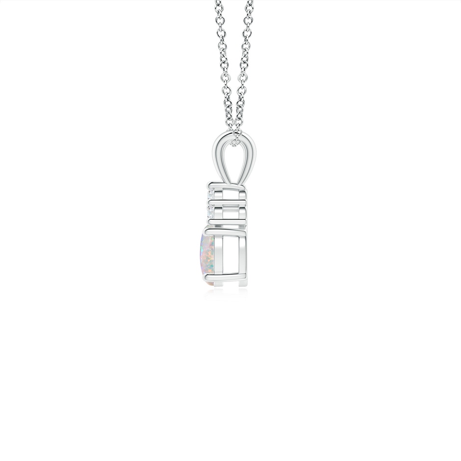 5x4mm AAAA Oval Opal Solitaire Pendant with Trio Diamond in White Gold side-1