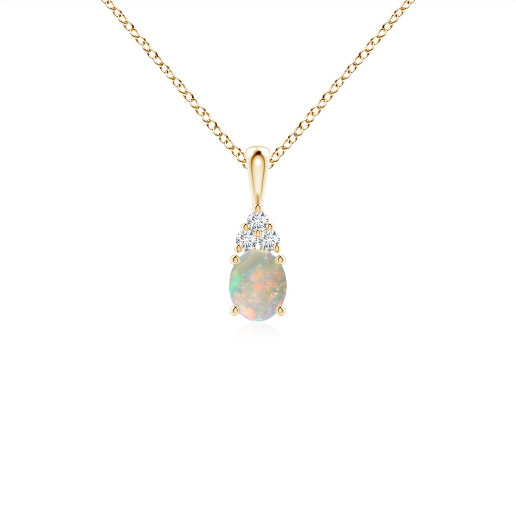 5x4mm AAAA Oval Opal Solitaire Pendant with Trio Diamond in Yellow Gold