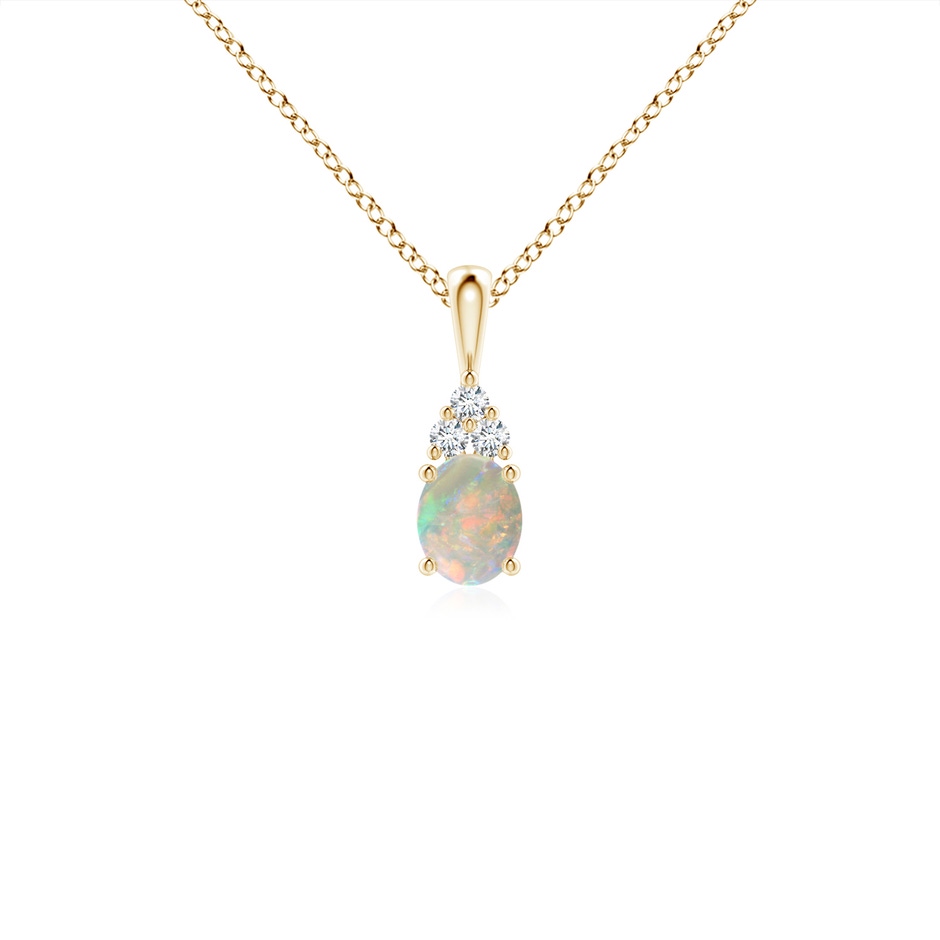 5x4mm AAAA Oval Opal Solitaire Pendant with Trio Diamond in Yellow Gold 