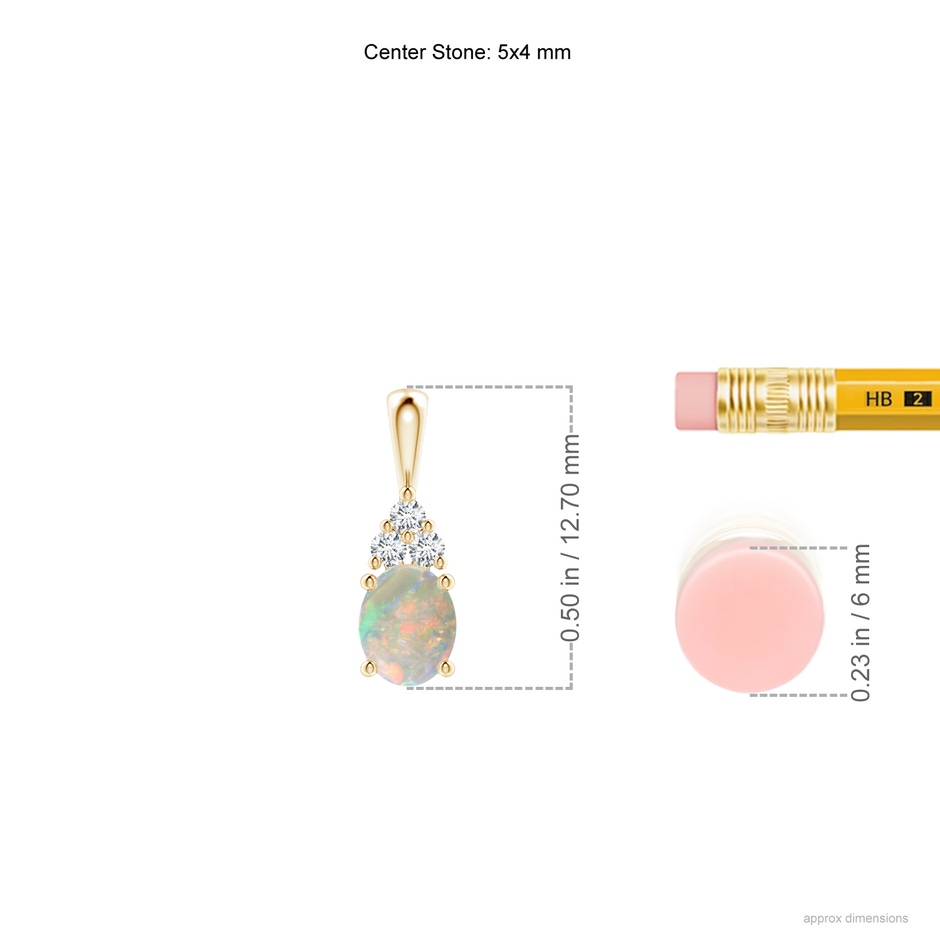 5x4mm AAAA Oval Opal Solitaire Pendant with Trio Diamond in Yellow Gold ruler