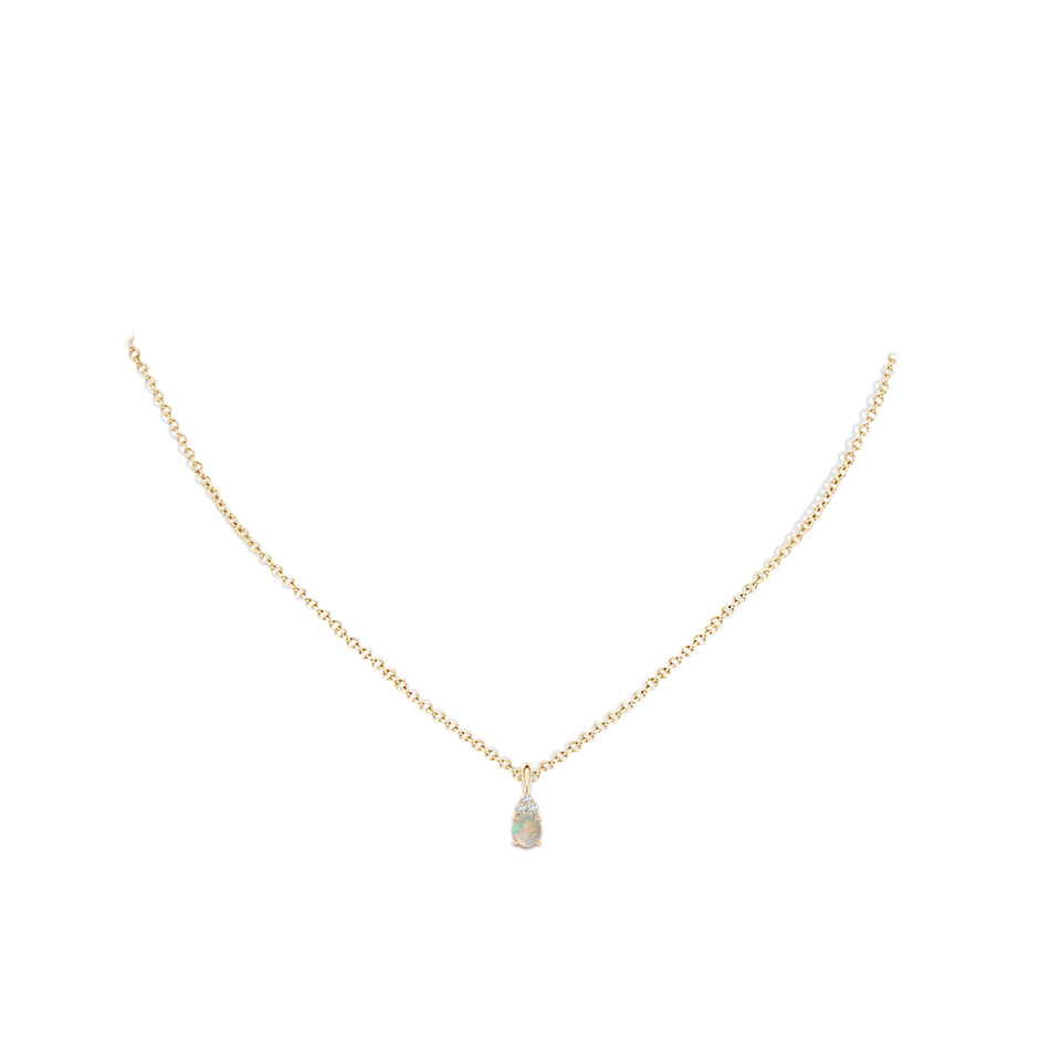 5x4mm AAAA Oval Opal Solitaire Pendant with Trio Diamond in Yellow Gold body-neck