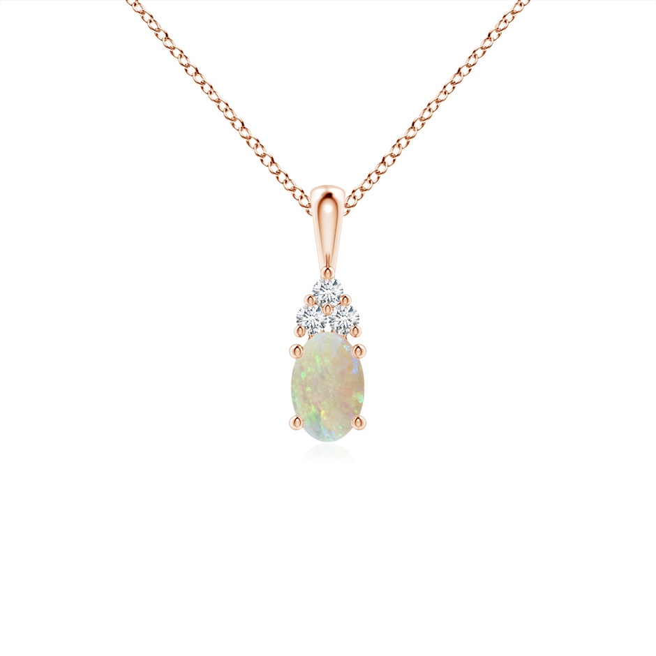 6x4mm AAA Oval Opal Solitaire Pendant with Trio Diamond in Rose Gold 