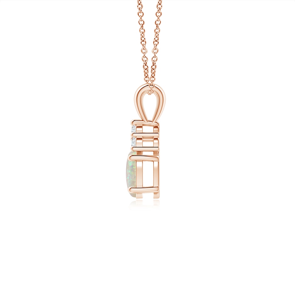 6x4mm AAA Oval Opal Solitaire Pendant with Trio Diamond in Rose Gold side-1