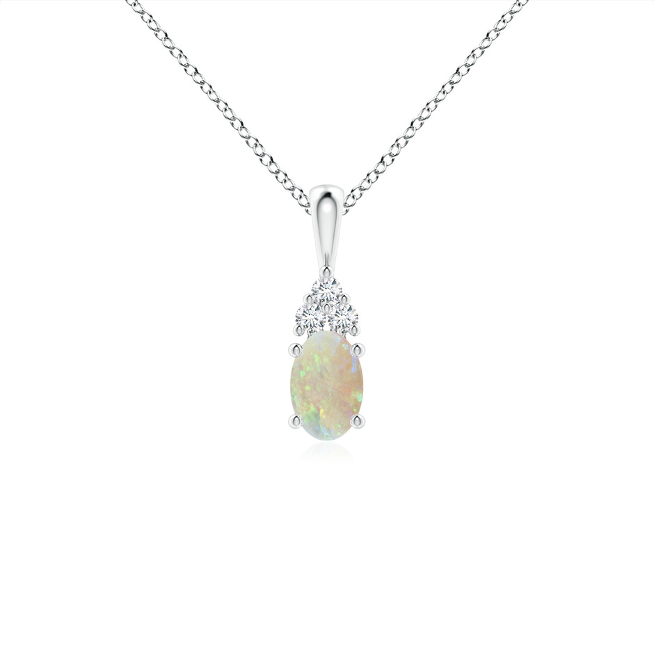 6x4mm AAA Oval Opal Solitaire Pendant with Trio Diamond in White Gold 