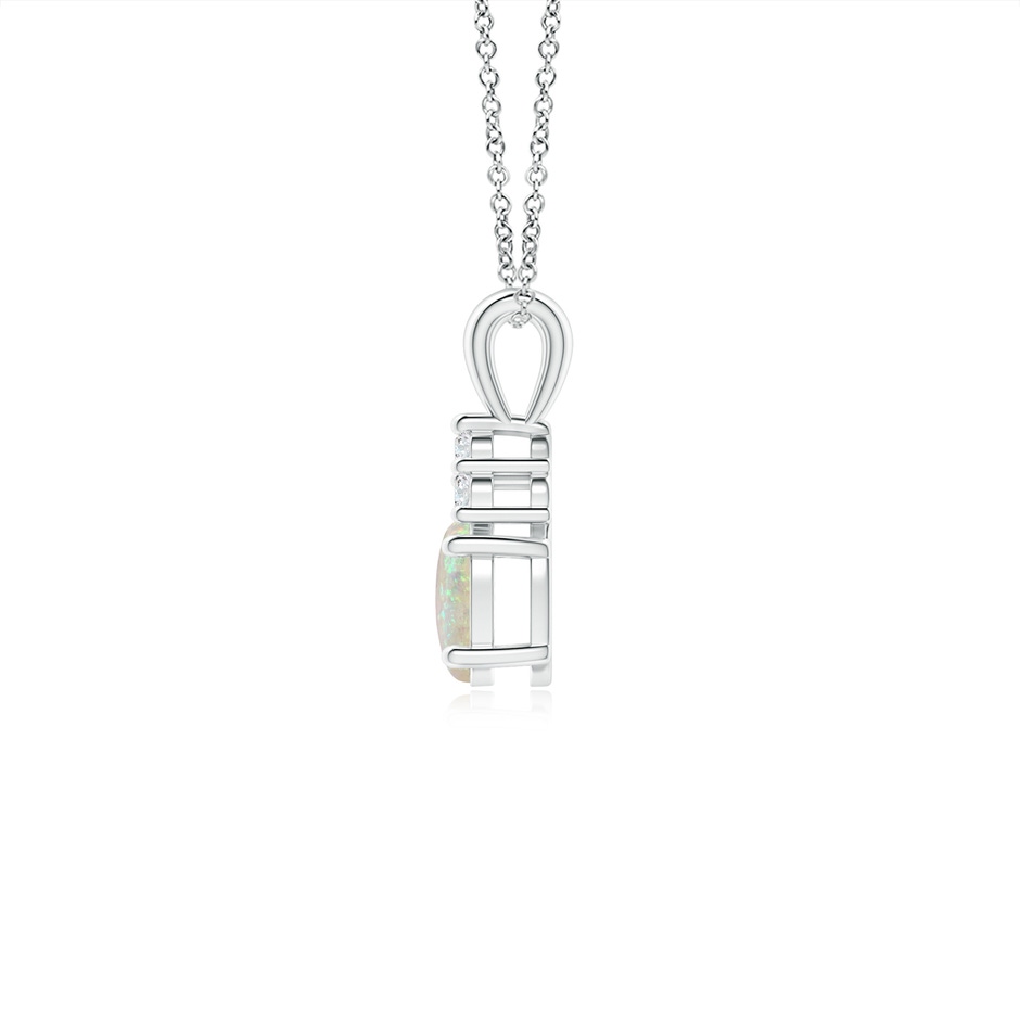 6x4mm AAA Oval Opal Solitaire Pendant with Trio Diamond in White Gold side-1