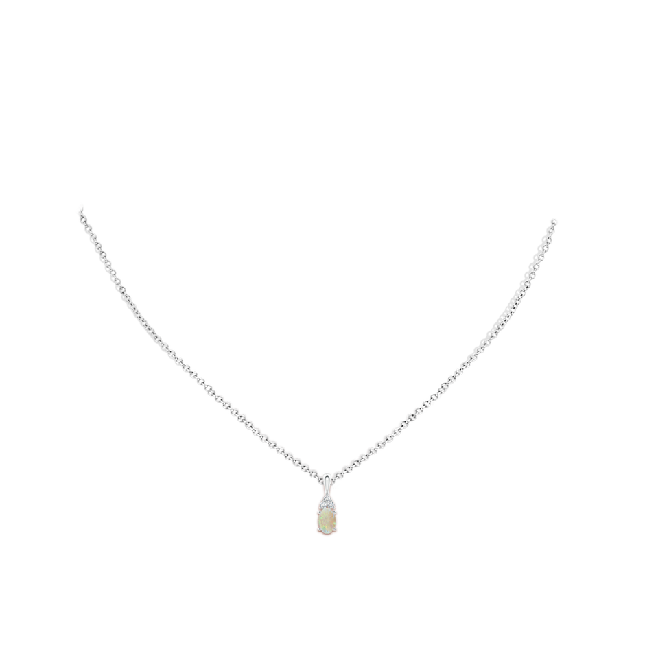 6x4mm AAA Oval Opal Solitaire Pendant with Trio Diamond in White Gold body-neck