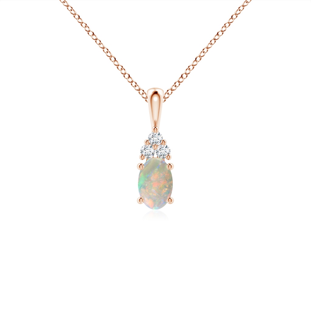 6x4mm AAAA Oval Opal Solitaire Pendant with Trio Diamond in 9K Rose Gold 