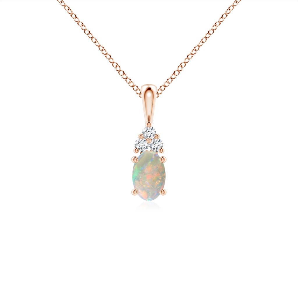 6x4mm AAAA Oval Opal Solitaire Pendant with Trio Diamond in 9K Rose Gold