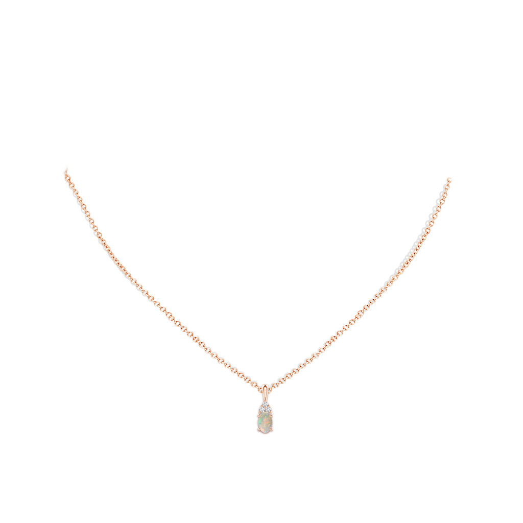 6x4mm AAAA Oval Opal Solitaire Pendant with Trio Diamond in 9K Rose Gold Body-Neck