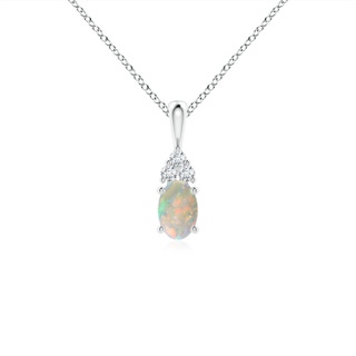 6x4mm AAAA Oval Opal Solitaire Pendant with Trio Diamond in P950 Platinum