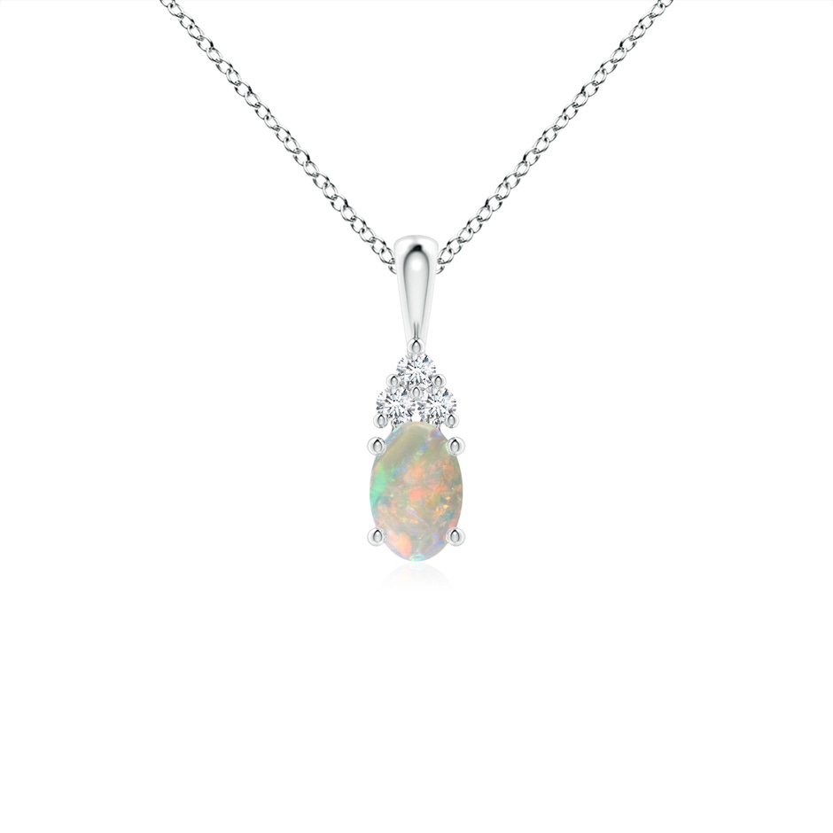 6x4mm AAAA Oval Opal Solitaire Pendant with Trio Diamond in P950 Platinum 