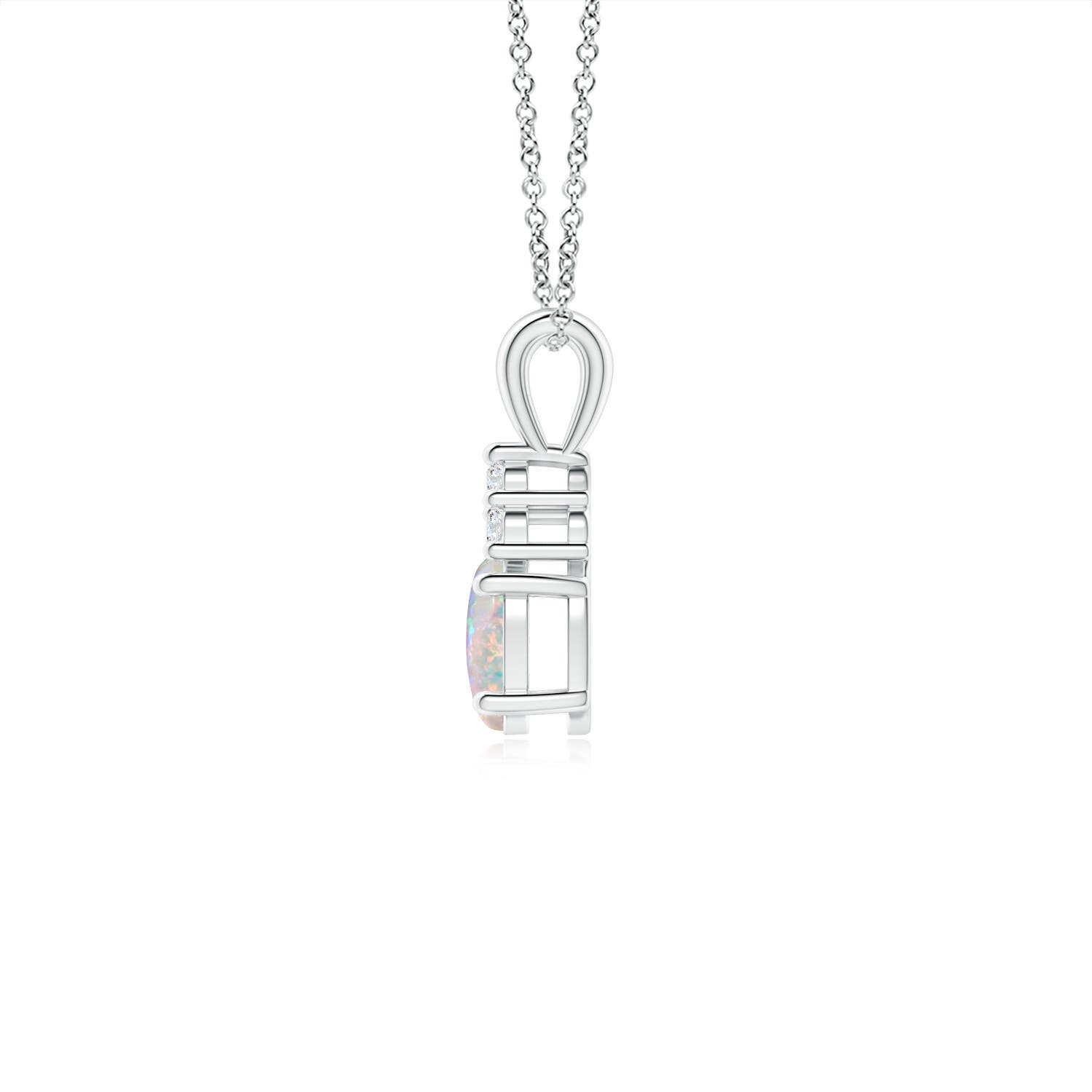 6x4mm AAAA Oval Opal Solitaire Pendant with Trio Diamond in P950 Platinum