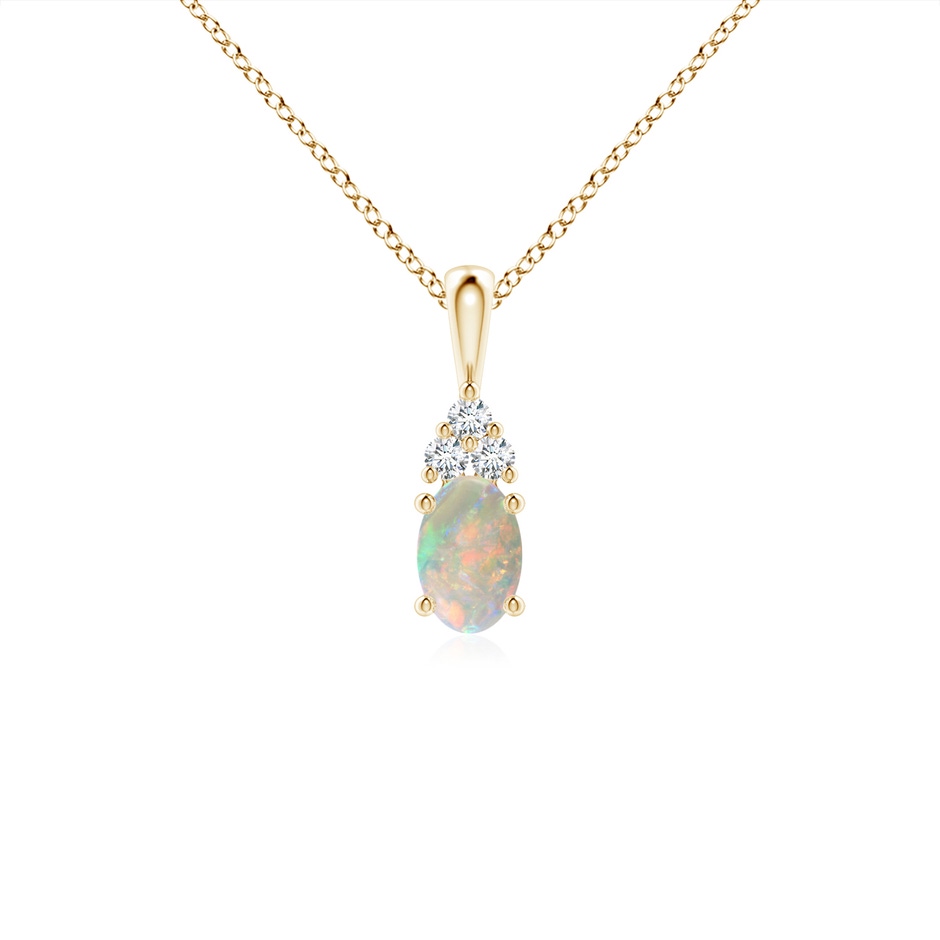 6x4mm AAAA Oval Opal Solitaire Pendant with Trio Diamond in Yellow Gold 
