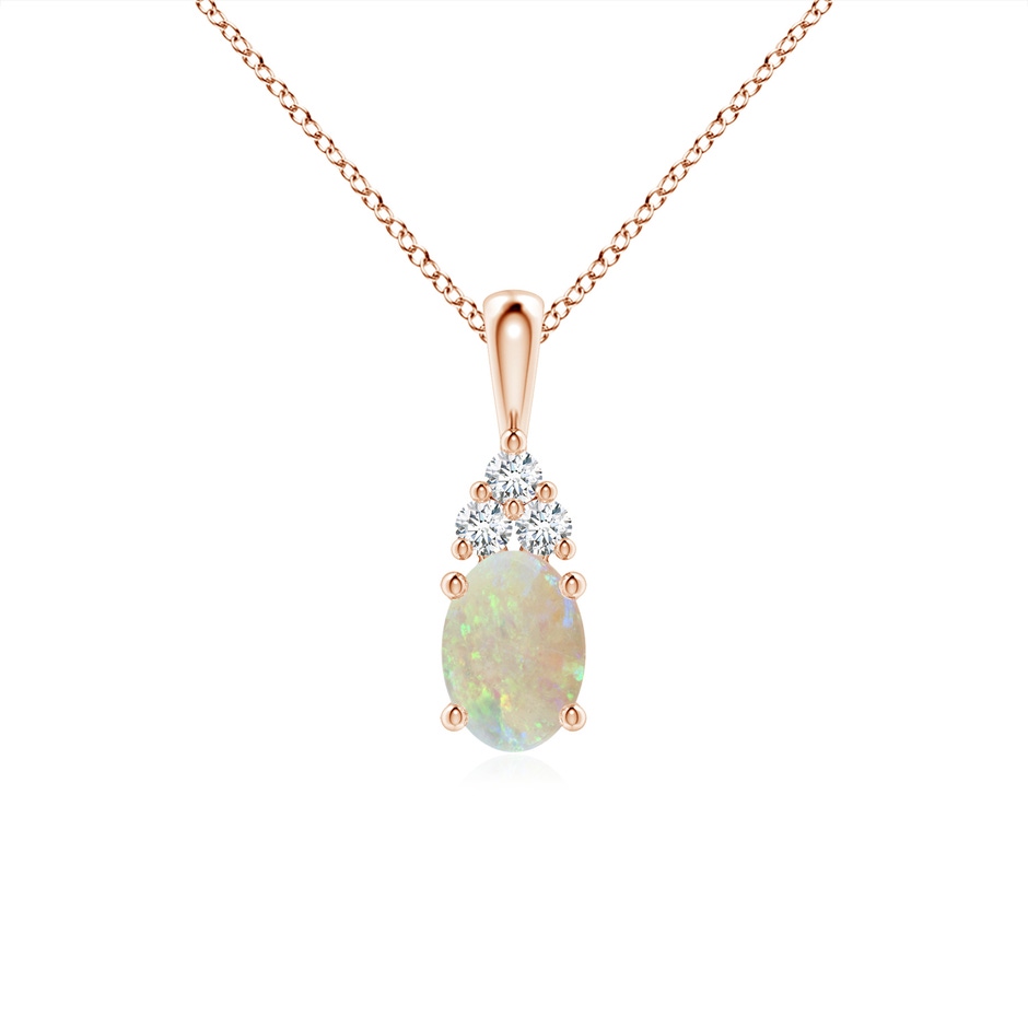 7x5mm AAA Oval Opal Solitaire Pendant with Trio Diamond in Rose Gold 