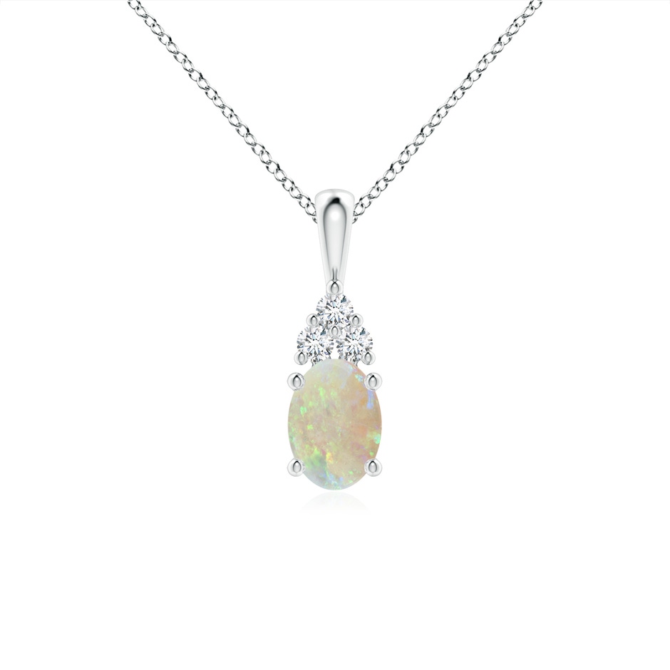 7x5mm AAA Oval Opal Solitaire Pendant with Trio Diamond in White Gold 