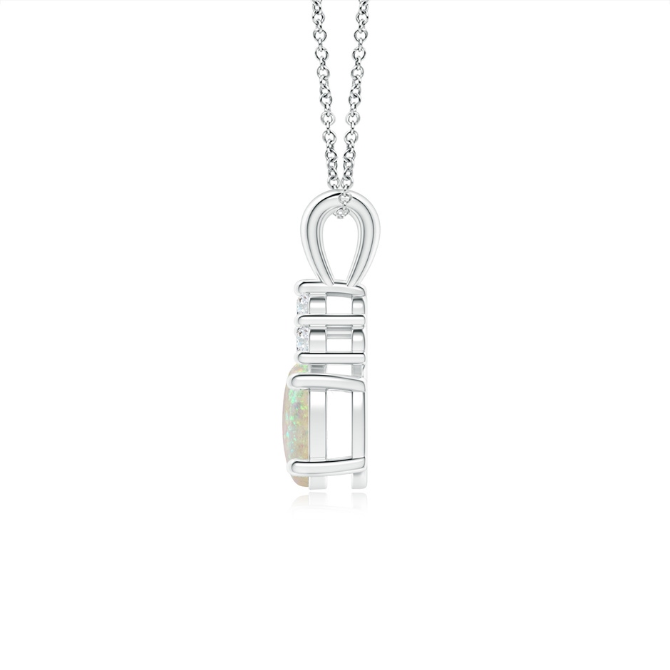 7x5mm AAA Oval Opal Solitaire Pendant with Trio Diamond in White Gold side-1