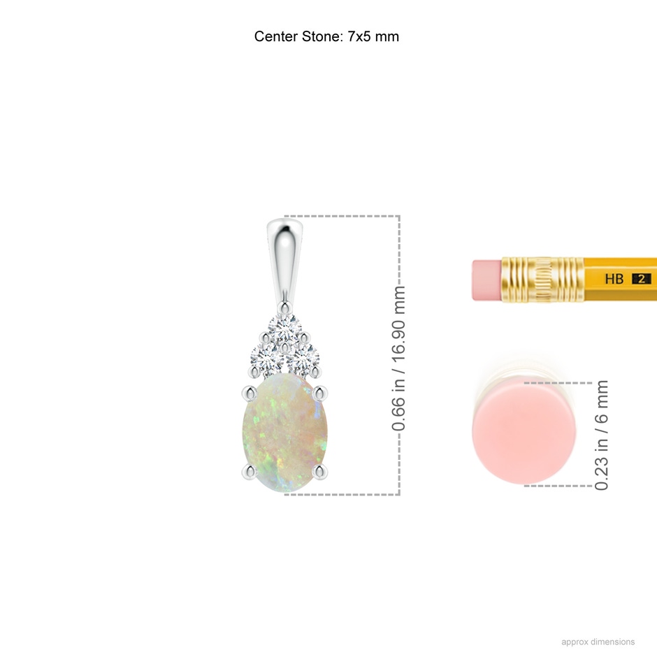 7x5mm AAA Oval Opal Solitaire Pendant with Trio Diamond in White Gold ruler