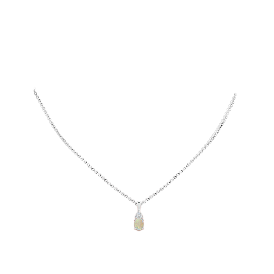 7x5mm AAA Oval Opal Solitaire Pendant with Trio Diamond in White Gold body-neck