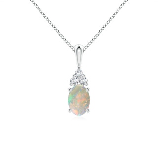 7x5mm AAAA Oval Opal Solitaire Pendant with Trio Diamond in P950 Platinum