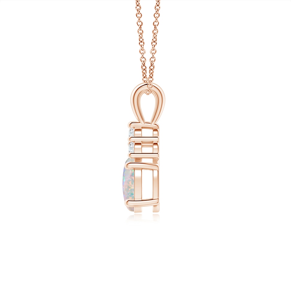 7x5mm AAAA Oval Opal Solitaire Pendant with Trio Diamond in Rose Gold side-1