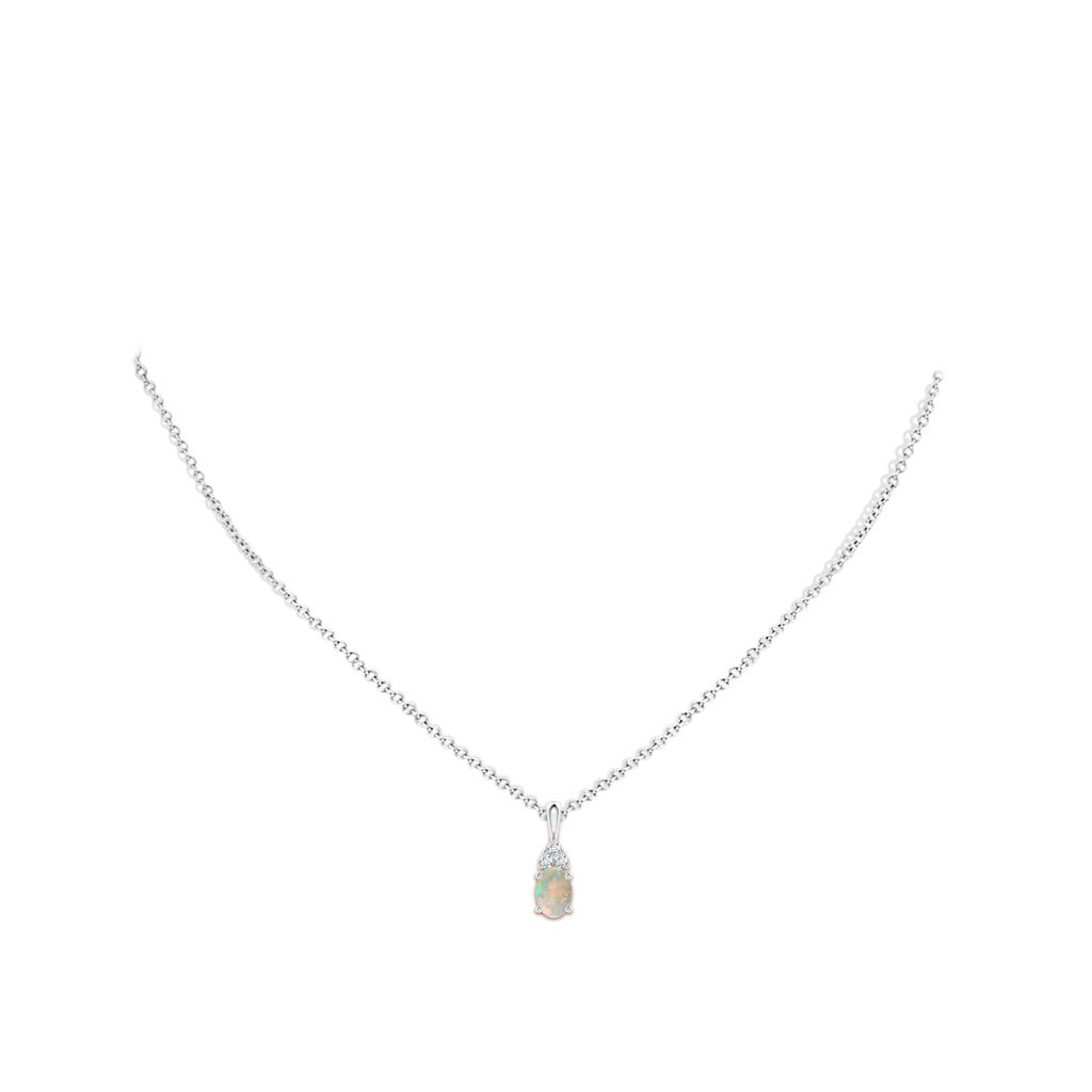 7x5mm AAAA Oval Opal Solitaire Pendant with Trio Diamond in White Gold Body-Neck