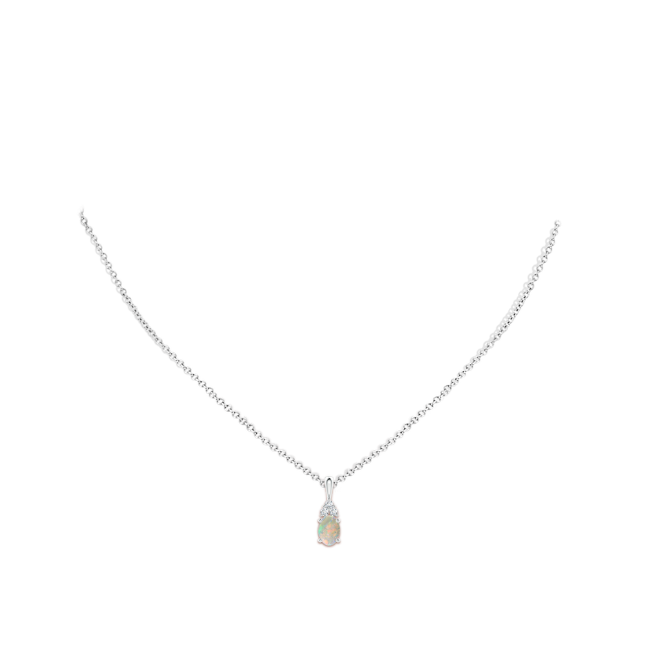 7x5mm AAAA Oval Opal Solitaire Pendant with Trio Diamond in White Gold body-neck