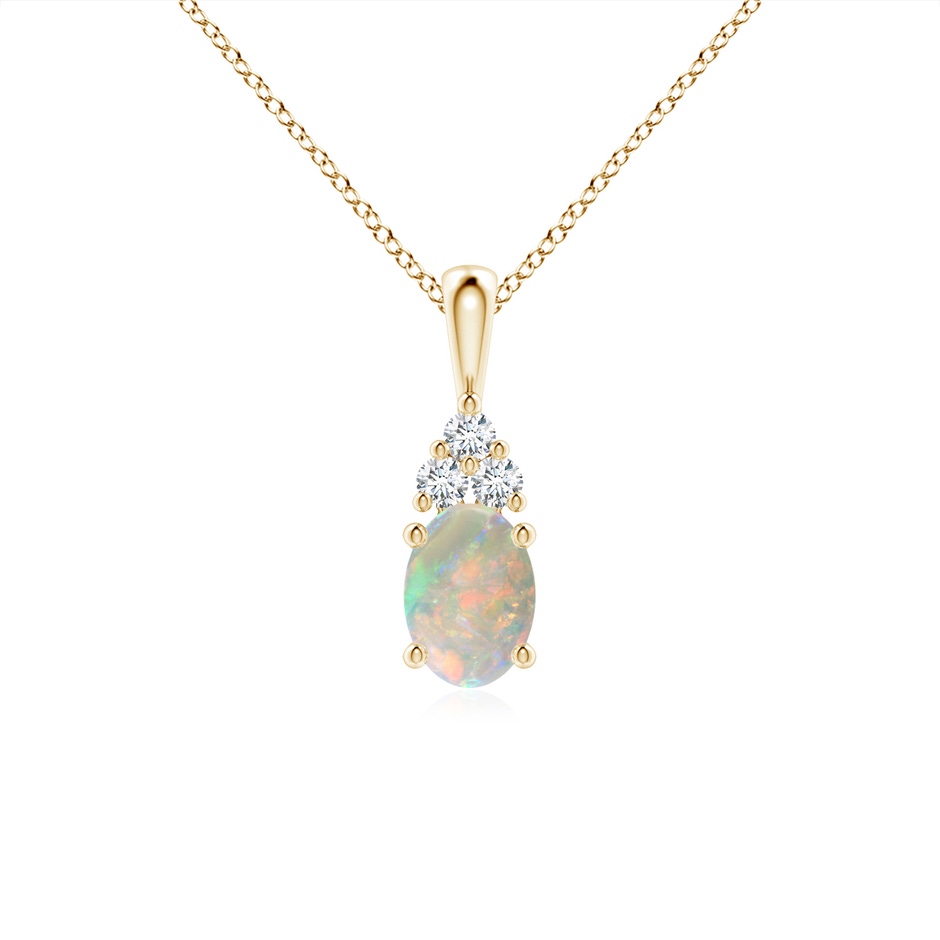 7x5mm AAAA Oval Opal Solitaire Pendant with Trio Diamond in Yellow Gold 