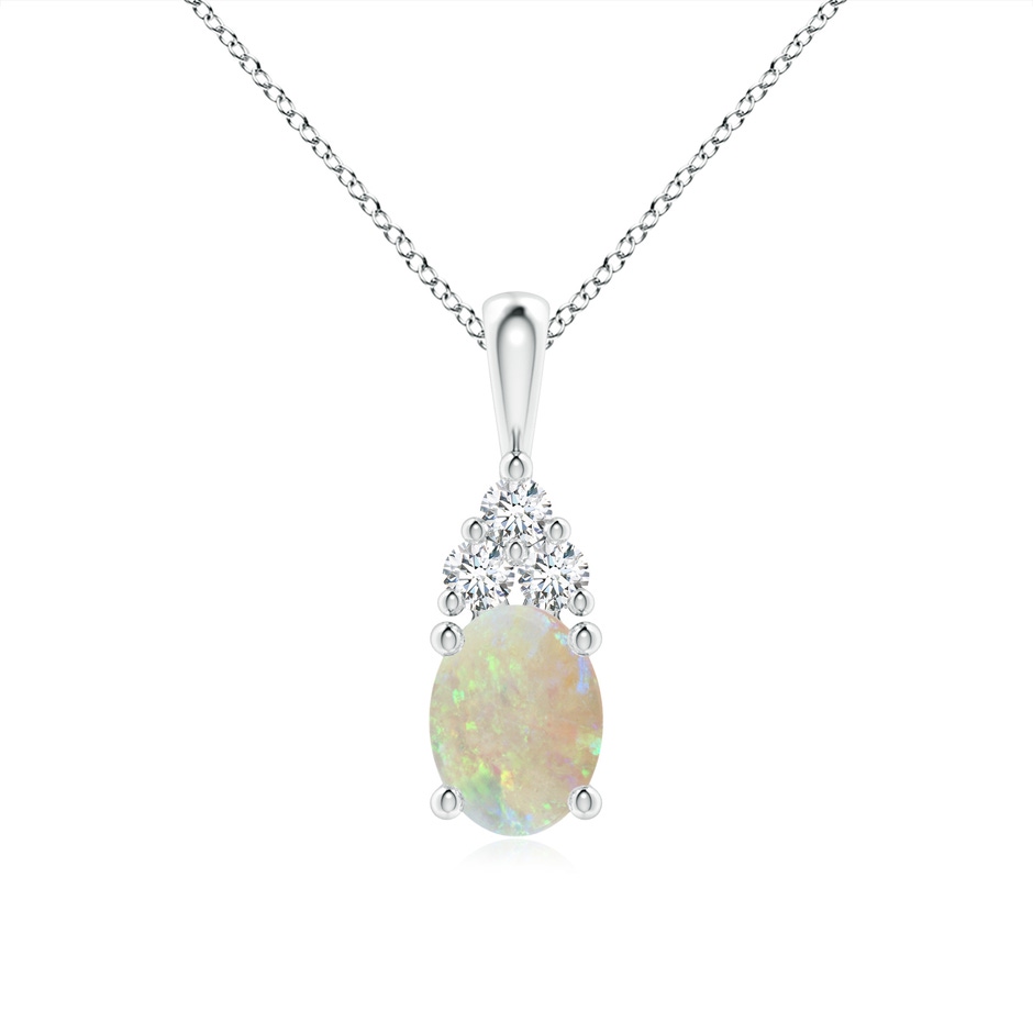8x6mm AAA Oval Opal Solitaire Pendant with Trio Diamond in White Gold 