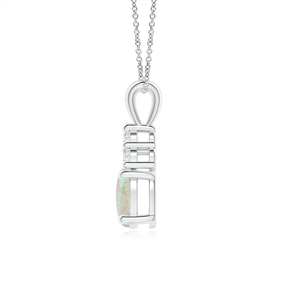 8x6mm AAA Oval Opal Solitaire Pendant with Trio Diamond in White Gold side-1