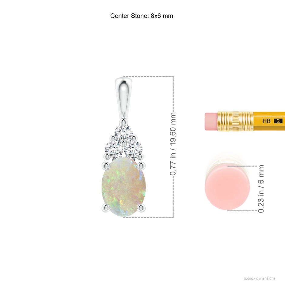 8x6mm AAA Oval Opal Solitaire Pendant with Trio Diamond in White Gold ruler